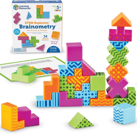 Learning Resources STEM Explorers Brainometry - 3D Puzzle Games for Kids, Kids Travel Games, Brain Teaser Puzzles, Pattern Memory Game, Brain Game Toys, Classroom Toys, 5 Year Old Boy and Girl Gifts