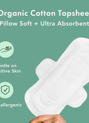 Rael Organic Cotton Cover Pads   Regular Absorbency, Unscented, Ultra Thin Pads with Wings for Women (56 Total)