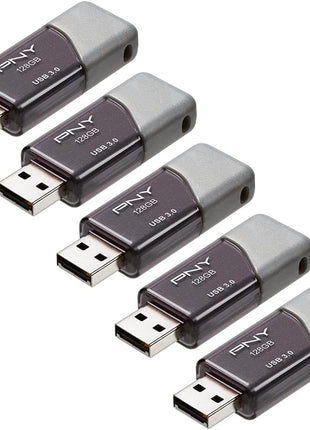 PNY 128GB Turbo Attaché 3 USB 3.0 Flash Drive 5-Pack – Grey, P-FD128X5TBOP-MP, 100MB/s, Light-Weight Durable - Data Storage and Transfer