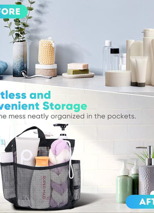 Eudele Mesh Shower Caddy Portable for College Dorm Room Essentials, 8 Pocket Large Capacity Shower Bag for Beach, Swimming, Gym