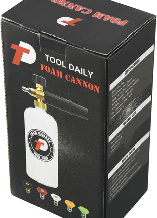 Tool Daily Foam Cannon with 1/4 Inch Quick Connector, 1 Liter, 5 Pressure Washer Nozzle Tips
