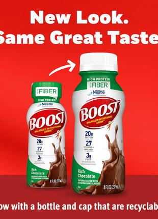 BOOST High Protein with Fiber Ready to Drink Complete Nutritional Drink, Rich Chocolate, 8 fl oz Bottle, 24 Pack