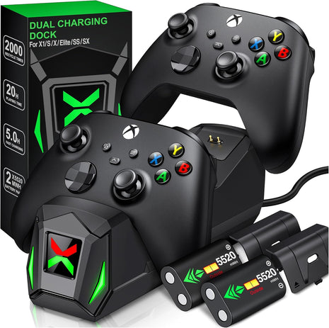 Upgraded Controller Charger Station with 2x6200mWh Rechargeable Battery Packs for Xbox One/Series X|S, Dual Charging Dock for Xbox One Battery Pack (Controller not Included)