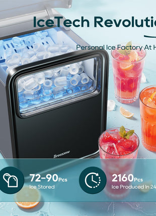 BREEZOME Ice Maker Countertop, Self-Cleaning Ice Machine, 9 Cubes in 6 Mins, 26.5lbs in 24Hrs, Compact Ice Maker with Basket & Scoop, Quiet Operation, 2 Sizes of Bullet Ice for Home Kitchen Camping RV