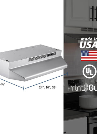Broan-NuTone 4130SF Fingerprint Resistant Ductless Under-Cabinet Range Hood, 30-Inch, Stainless Finish with Print Guard