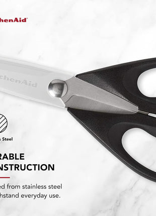 KitchenAid All Purpose Kitchen Shears with Protective Sheath Durable Stainless Steel Scissors, Dishwasher Safe, Soft Grip Comfort Handle, 8.72 Inch, Black