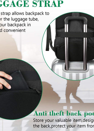 MATEIN Business Laptop Backpack, 15.6 Inch Travel Work Bag for Men Women | Water Resistant Daypack, Personal Item Bag Size, Anti Theft Pocket, Luggage Strap, Computer Backpack for Work College, Black