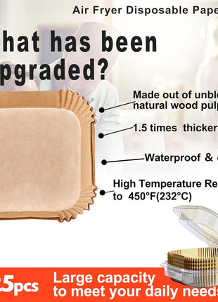 Air Fryer Liners Disposable 9 Inch, 9 inch Air Fryer Liners 125 Pcs Large Square Air Fryer Paper Liners for 5QT 6qt 8QT Air Fryer, Non-stick Parchment Paper for Frying, Baking