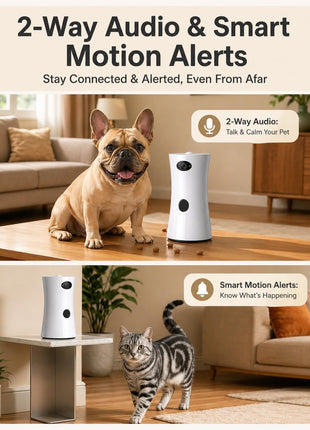 Pet Camera Treat Dispenser, 360° Pet Dog Security Cameras with Phone App, WiFi 5G/2.4G, Two Way Audio, Night Vision, Remote Treat Tossing, Motion Alert for Home Indoor Pet Cat Puppy Monitoring