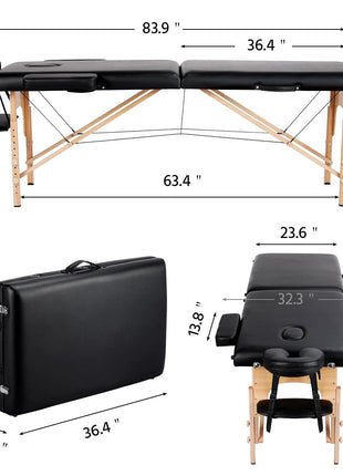 Yaheetech Massage Table Portable Lash Beds Spa Bed Massage Couch Foldable Spa Tables Adjustable 2 Fold with Non-Woven Bag 24 inch, Black