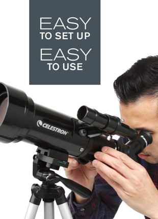 Celestron Travel Scope 70 Portable Refractor Telescope – 70mm Aperture, Fully-Coated Glass Optics – Includes Tripod, Backpack & Software – Ideal for Beginners & Travel