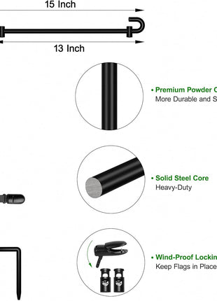 HOOSUN Garden Flag Stand,Premium Garden Flag Holder Pole Metal Powder-Coated Weather-Proof Paint with Graden Flag Clip and Spring Stoppers Without Flag Garden Decorations