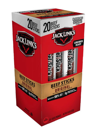 Jack Link's Beef Sticks, Original - Protein Snack, Meat Stick with 6g of Protein, Meat Snack Sticks Made with 100% Beef, Keto Friendly, Individually Wrapped - 0.92 Oz. (20 Count)