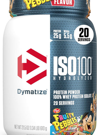 Dymatize ISO100 Protein Powder, 100% Whey Isolate, Fruity Pebbles | 25g Protein, Hydrolyzed, Fast-Absorbing, Supports Muscle Health, 5.5g BCAAs, Gluten-Free, 20 Servings, 1.3 lb