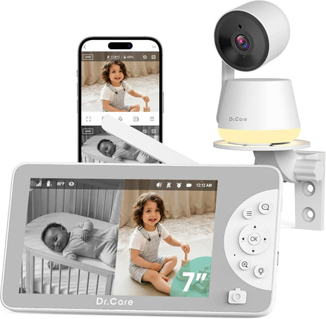 Dr.Care LumiView Max Smart WiFi Baby Monitor - 7inch 1080P FHD & 2K Camera, Privacy Mode, Cry & Motion Detection, 6000mAh Removable Battery, RGB Night Light, Snapshot & Video Recording, HD Night Vision