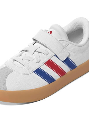 adidas VL Court 3.0 Elastic Lace & Strap Sneaker, White/Black/Grey, 2 US Unisex Little Kid