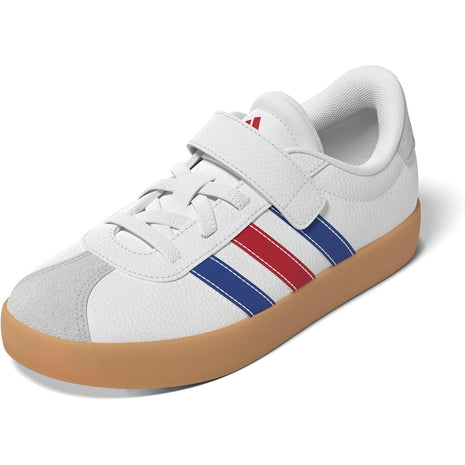 adidas VL Court 3.0 Elastic Lace & Strap Sneaker, White/Black/Grey, 2 US Unisex Little Kid