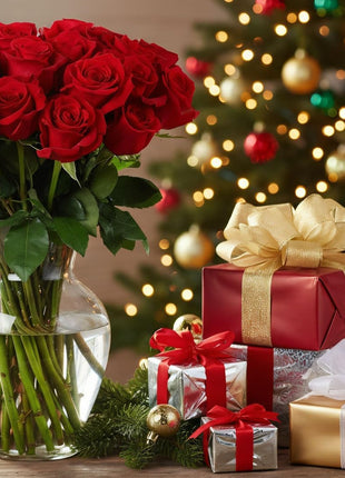 Benchmark Bouquets - Red Roses Bouquet - Fresh Flowers for Delivery - Real Roses - Two Dozen Long Stem Roses for Anniversary - Romantic Gift Set - Gifts for Women (Glass Vase Included)