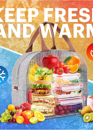 Lunch Bag for Women & Men Adult Insulated Lunch Box, Small Leakproof Cooler Food Lunch Containers Reusable High Capacity Lunch Tote Bags for Work, Travel, Outdoor (Grey)
