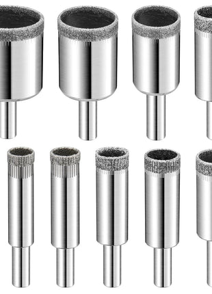 Diamond Drill Bits Set, 10 PCS Diamond Hole Saw Set, Glass Drill Bit for Ceramic Tile Porcelain Marble Granite Stone Bottles