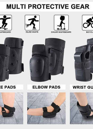 Adult Knee Pads Elbow Pads Wrist Guards for Adult Kids 6 in 1 Protective Gear Set for Skateboarding Biking Roller Skating Cycling Outdoor Sports