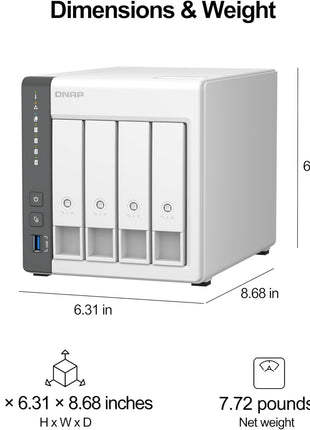 QNAP TS-433-4G-US 4 Bay NAS with Quad-core Processor, 4 GB DDR4 RAM and 2.5GbE Network (Diskless)