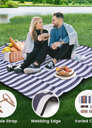 sapsisel 80 inchx 80 inch Picnic Blanket Extra Large, Waterproof and Foldable Beach Blanket, 3-Layer Outdoor Blanket for 6 to 8 Adults, for Camping, Park, Beach, Grass, Indoors…
