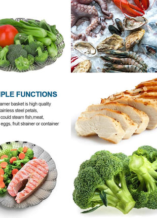 Vegetable Steamer Basket, Premium Stainless Steel Veggie Steamer Basket   Folding Expandable Steamers to Fits Various Size Pot Small by SAYFINE (5.5 inch to 9.2 inch)