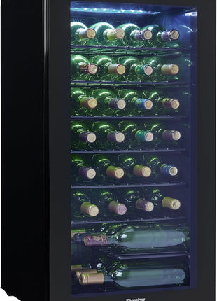 Danby DWC036A2BDB-6 3.3 Cu. Ft. Free Standing Wine Cooler, Holds 36 Bottles, Single Zone Drinks Fridge with Glass Door-Beverage Chiller for Kitchen, Home Bar, in Black