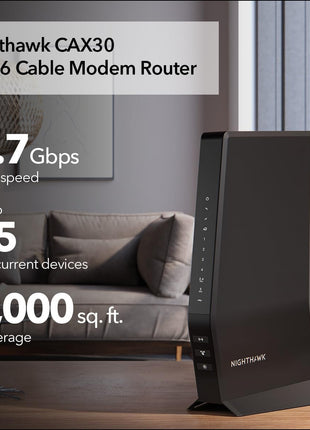 NETGEAR Nighthawk Modem Router Combo (CAX30) DOCSIS 3.1 Cable Modem and WiFi 6 Router - AX2700 2.7 Gbps - Compatible with Xfinity, Spectrum, Cox, and More - Gigabit Wireless Internet