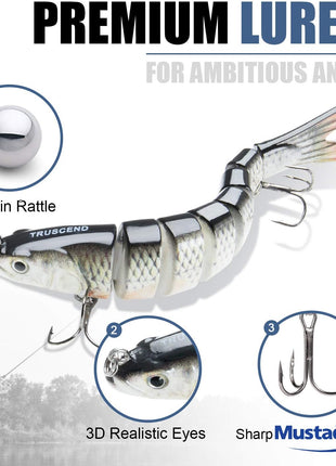 TRUSCEND Easy Catch Swimmax with BKK Hooks, Magic Noisy Wiggling and Vibrating Actions for More Bites, Lifelike Fishing Lures for Bass Trout Walleye Crappie, Strongest Dyneema Fiber Jointed Swimbaits
