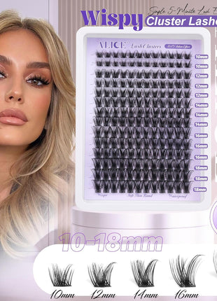 ALICE Lash Clusters Wispy Eyelash Clusters 10-18mm 168pcs Cluster Eyelash Extensions Natural Volume Lash Extensions DIY Individual Lashes with Soft Thin Band