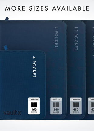 Vault X 4 Pocket Trading Card Zip Binder, 160 cards, Premium Exo-Tec Album Material, 20 Side-Loading Pages, Folder for Collectible Card Games, Sports, TCG (Blue)