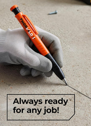 THORVALD New 3-in-1 Carpenter Pencils with Finger Grip for Construction - Incl. 7 Leads + Sharpener - Solid Mechanical Pencils with Fine Point/Best Marking tools Construction/Carpenters/Scriber