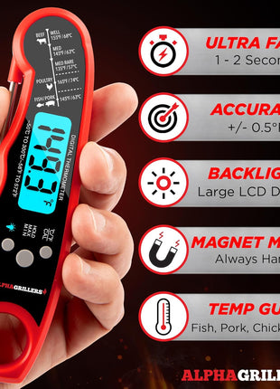 Alpha Grillers Meat Thermometer Digital   Instant Read Food Thermometer for Cooking Grilling Air Fryer Griddle Probe Kitchen Gadgets Essentials BBQ Accessories Grill Gifts for Men Him Dad Birthday