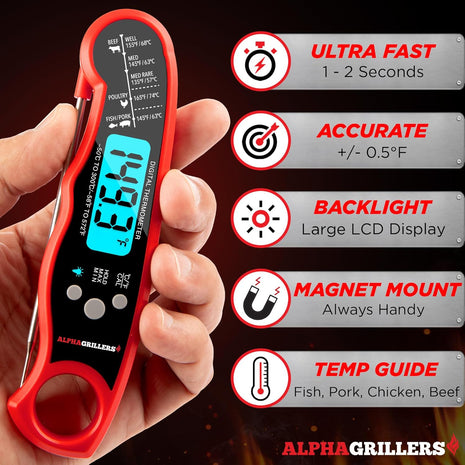 Alpha Grillers Meat Thermometer Digital   Instant Read Food Thermometer for Cooking Grilling Air Fryer Griddle Probe Kitchen Gadgets Essentials BBQ Accessories Grill Gifts for Men Him Dad Birthday