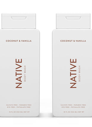 Native Body Wash Contains Naturally Derived Ingredients | For Women & Men, Sulfate, Paraben, & Dye Free Leaving Skin Soft and Hydrated | Coconut & Vanilla 18 oz - 2 Pk