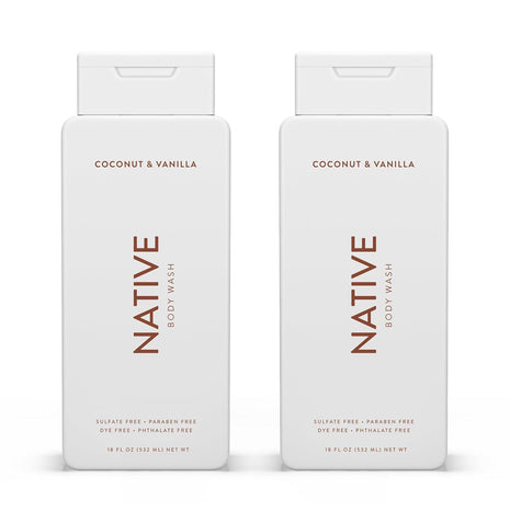 Native Body Wash Contains Naturally Derived Ingredients | For Women & Men, Sulfate, Paraben, & Dye Free Leaving Skin Soft and Hydrated | Coconut & Vanilla 18 oz - 2 Pk