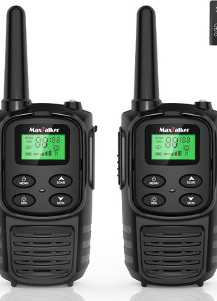 MaxTalker Walkie Talkies Long Range for Adult, MT10 Rechargeable Walkie Talkies FRS Two Way Radio, NOAA, 1200mAh Li-ion Battery USB-C Cable, LED Flashlight, VOX Walkie Talkie for Hiking Camping 2Pack