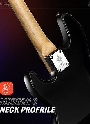 Donner Electric Bass 4 Strings Full-Size Guitar Kit PB-Style (Black) | Standard Bass Beginner Kit for Starter with Free Online Lesson Gig Bag Guitar Strap and Guitar Cable, DPB-510