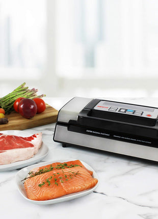 Nesco Deluxe Food VS-12 Vacuum Sealer, 130 Watts, Kit Bags & Viewing Lid, Compact, Silver