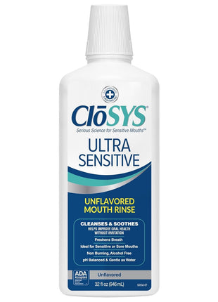 CloSYS Ultra Sensitive Mouthwash, 32 Oz, Alcohol Free Mouthwash, Unflavored Mouth Wash, Dye Free, pH Balanced, Helps Soothe Entire Mouth | Unflavored Mouth Wash, Dye Free, pH Balanced, Helps Soothe Entire Mouth