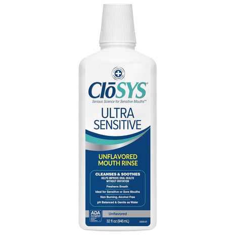 CloSYS Ultra Sensitive Mouthwash, 32 Oz, Alcohol Free Mouthwash, Unflavored Mouth Wash, Dye Free, pH Balanced, Helps Soothe Entire Mouth | Unflavored Mouth Wash, Dye Free, pH Balanced, Helps Soothe Entire Mouth