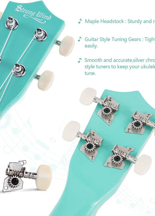 Strong Wind Soprano Ukulele 21 Inch Basswood Ukeleles for Beginners Four Strings Hawaiian Guitar Easter Ukulele for Adults Teenagers(Light Blue)