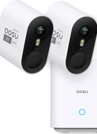 aosu 2K QHD Battery Security Cameras Wireless Outdoor System, 2-Cam-Kit | True 2K HD Night Vision, No Subscription Required, Long Battery Life, 166° Wide View, Spotlight & Siren Alarm, Motion Alert