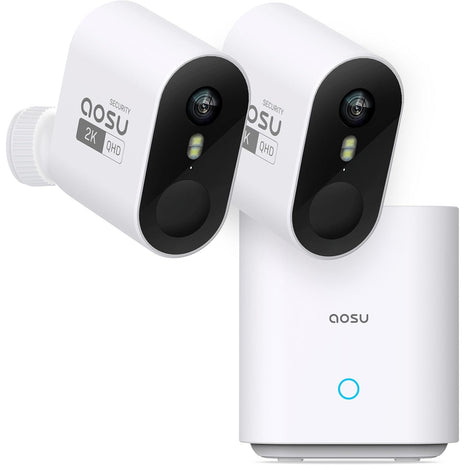 aosu 2K QHD Battery Security Cameras Wireless Outdoor System, 2-Cam-Kit | True 2K HD Night Vision, No Subscription Required, Long Battery Life, 166° Wide View, Spotlight & Siren Alarm, Motion Alert