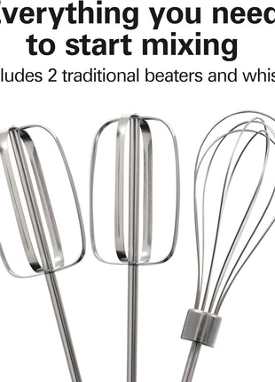 Hamilton Beach 6-Speed Electric Hand Mixer With QuickBurst and Bowl Rest | Powerful 250 Watt Motor | Traditional Beaters | Snap-On Storage Case | White | 62682G