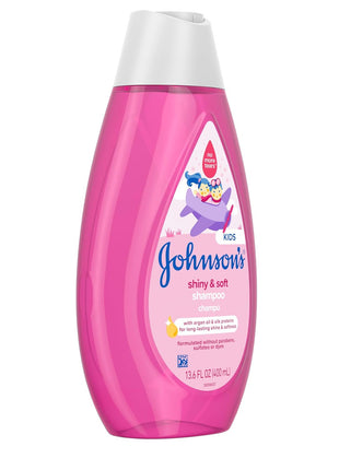 Johnson's Shiny & Soft Kids' Shampoo with Argan Oil & Silk Proteins, Daily Kids' Hair Wash Gently Cleanses & Boosts Natural Shine & Softness, No Added Parabens & Sulfates, 13.6 fl. oz