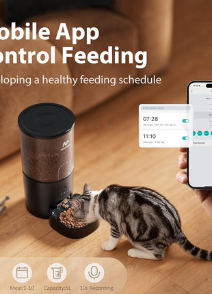 IMIPAW 5L Automatic Cat Feeder with Camera - AI Pet Recognition & Recording, Night Vision, 5G WiFi APP Remote Control, Two-Way Audio & Desiccant Bag, Timed Programmable Food Dispenser for Small Pets