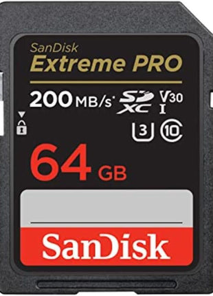 SANDISK 64GB Extreme PRO SDXC UHS-I Memory Card - C10, U3, V30, 4K UHD, SD Card - SDSDXXU-064G-GN4IN | U3 V30 C10, Up to 200MB per S Read, Up to 90MB per S Write, 4K UHD, Sdsdxxu-064g-Gn4in
